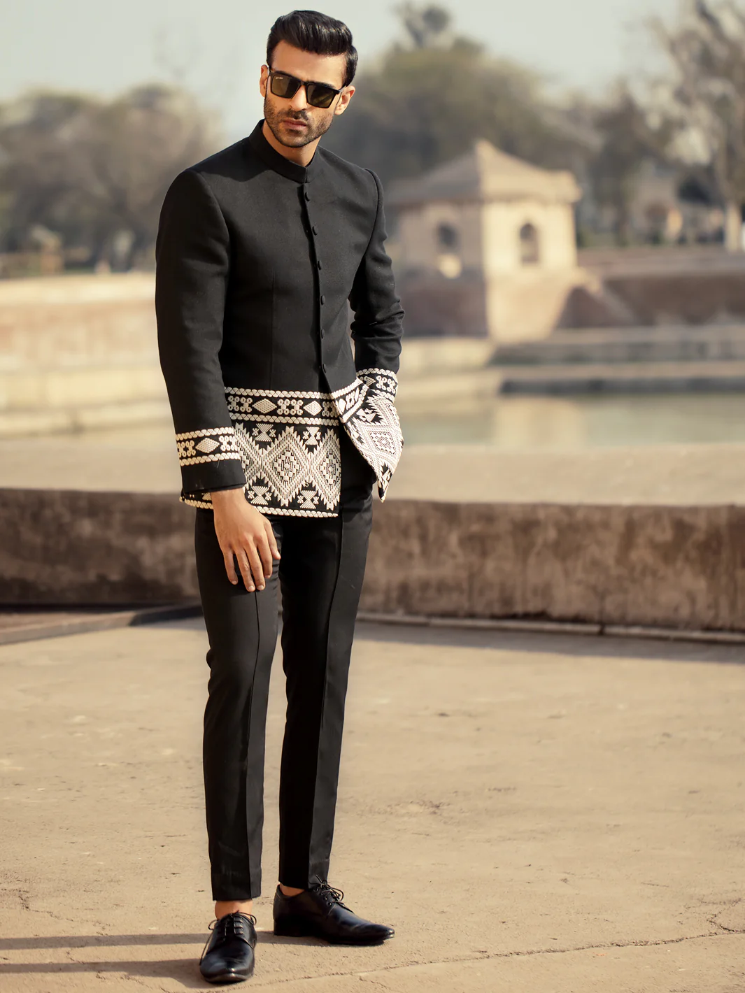 Black Blended Fabric Prince Coat  - AL-PCS-029 - Image 3
