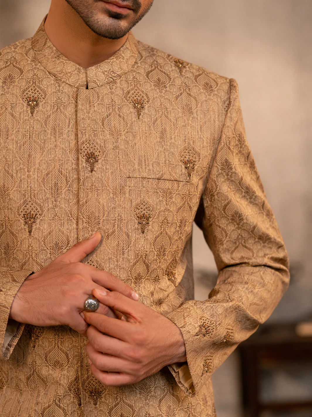 Fawn Embroidered Prince Coat - AL-PCS-068 - Image 4