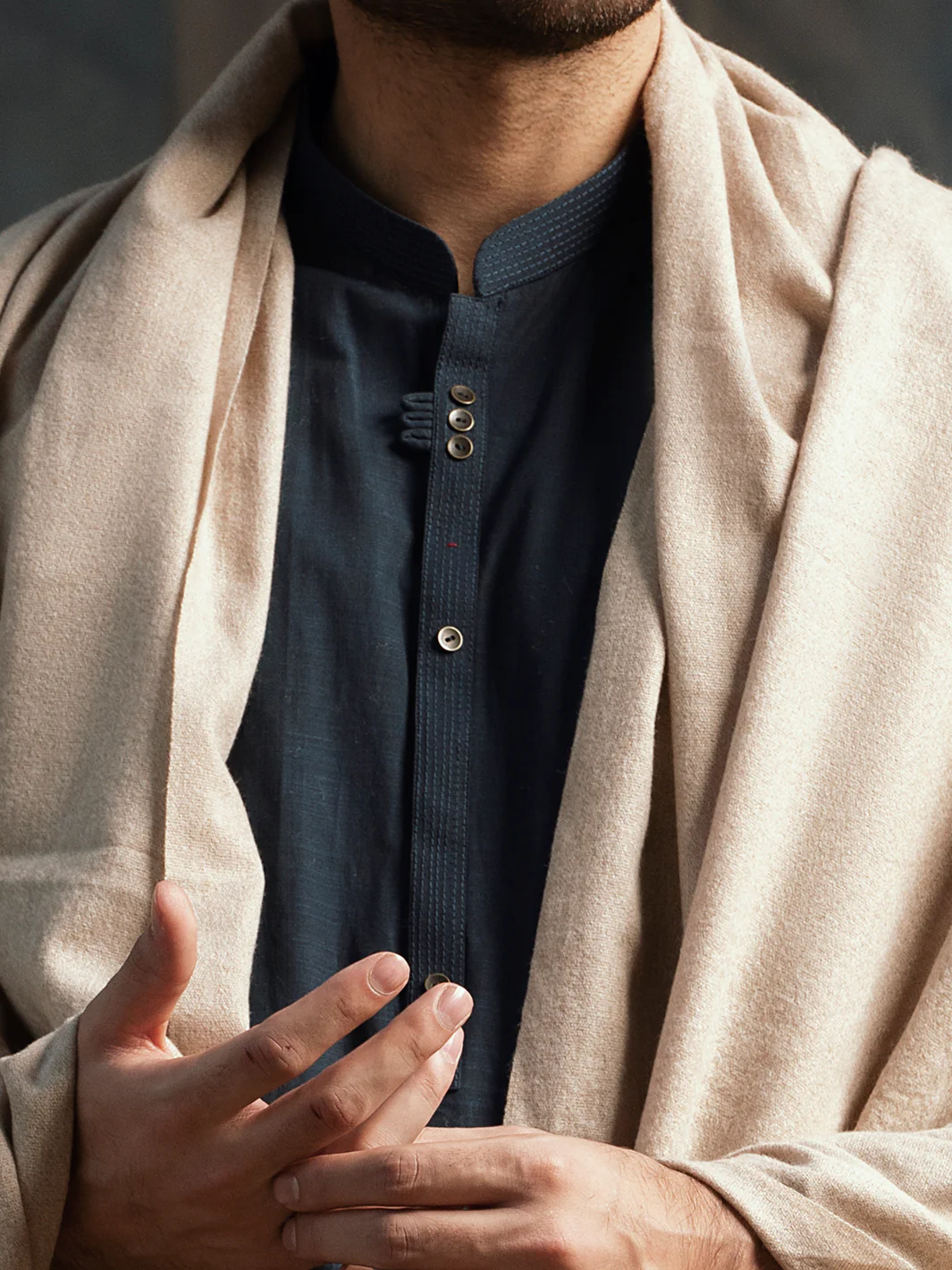 Beige Blended Shawl For Men - AL-SH-003 - Image 4