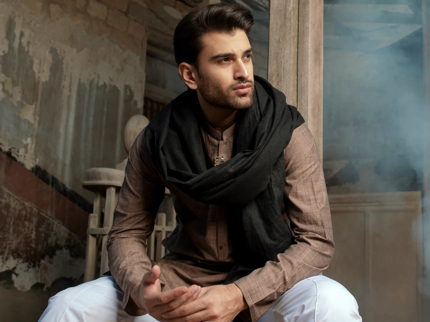 Black Blended Shawl For Men - AL-SH-004 - Image 3