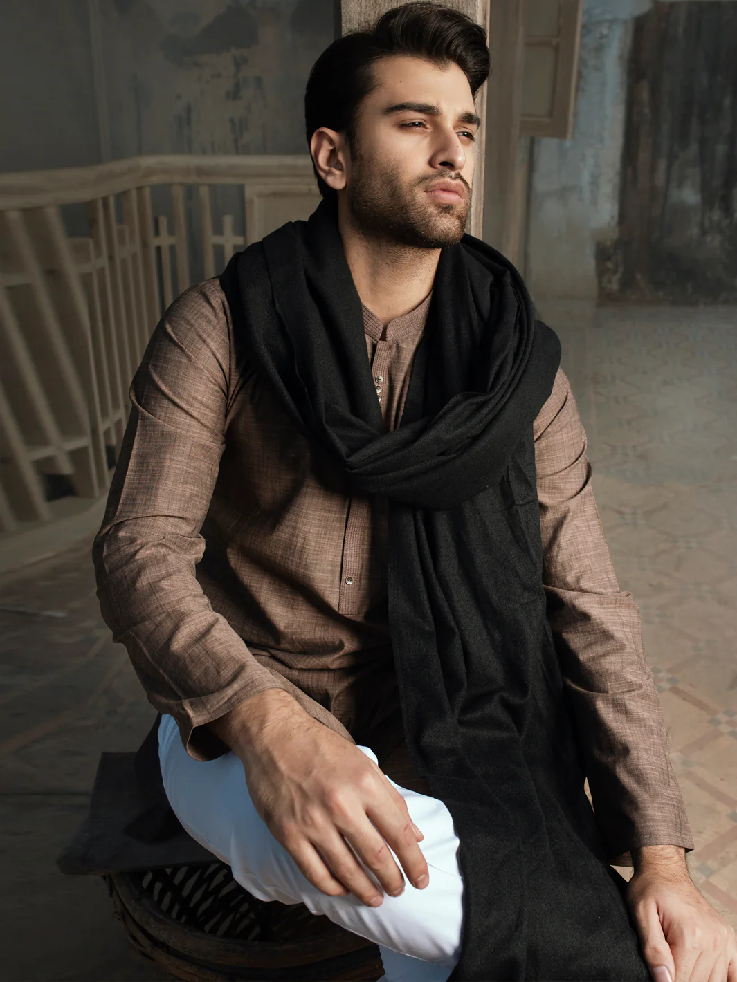 Black Blended Shawl For Men - AL-SH-004 - Image 5