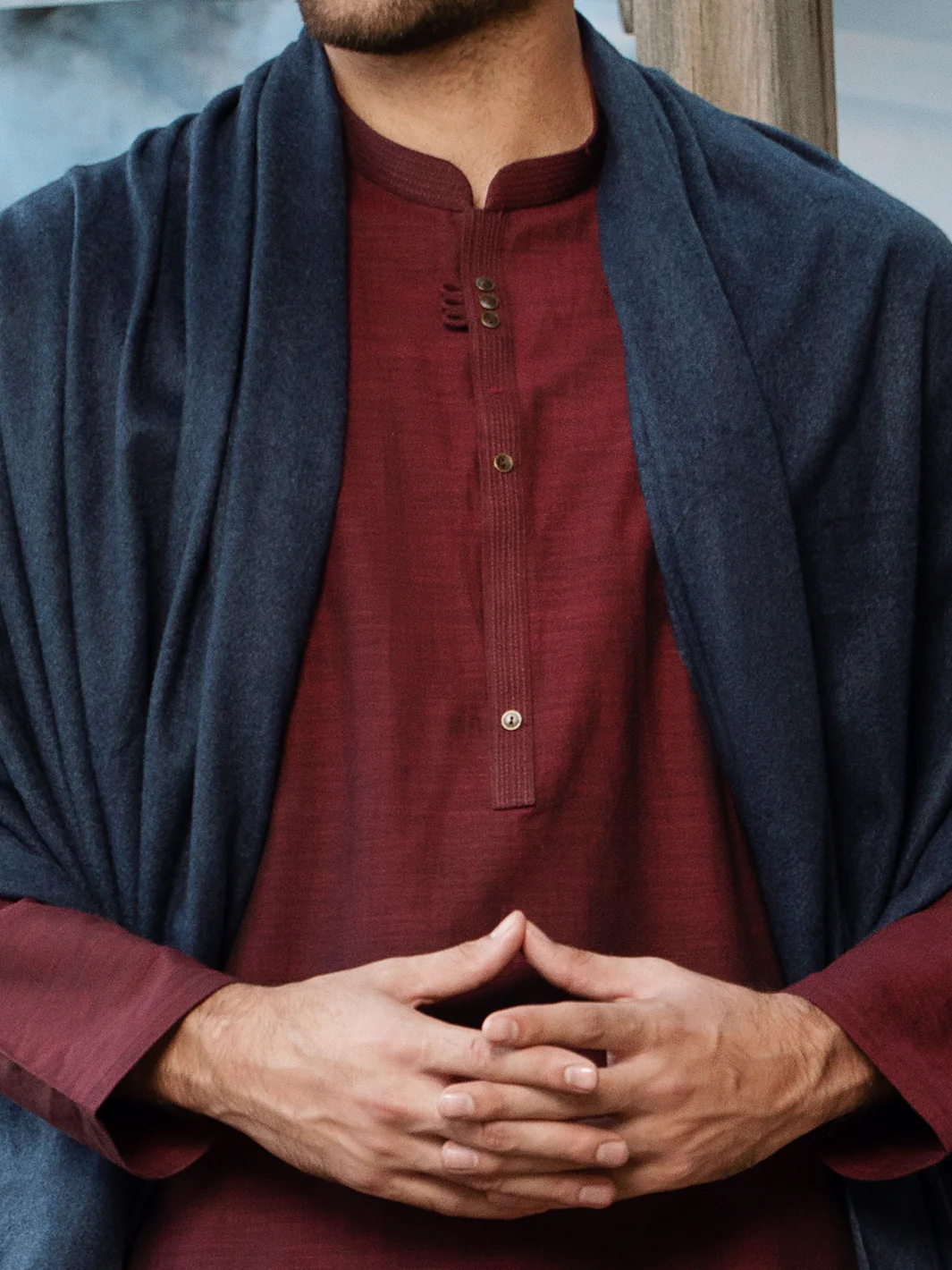 Blue Blended Shawl For Men - AL-SH-005 - Image 3