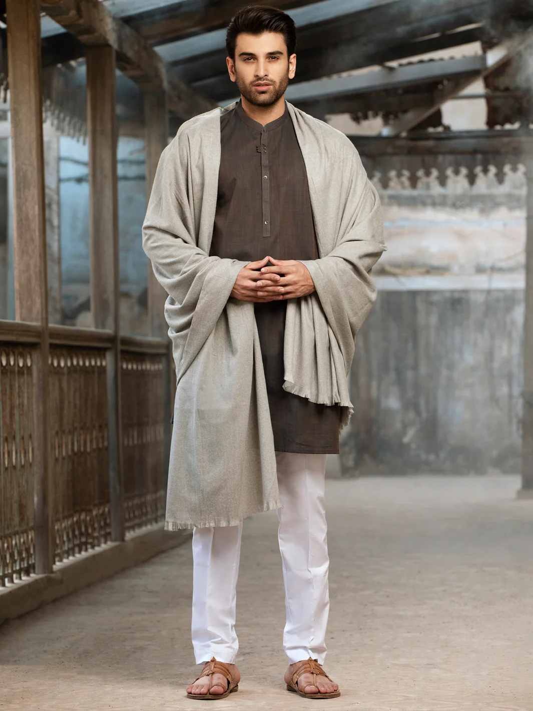 Grey Blended Shawl For Men - AL-SH-006