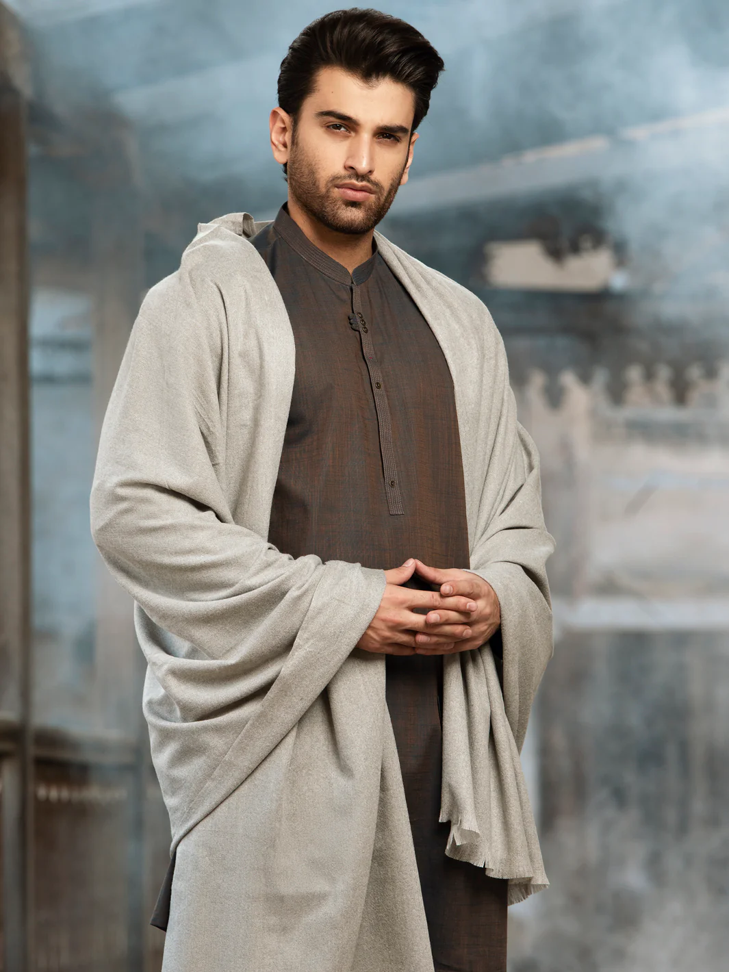 Grey Blended Shawl For Men - AL-SH-006 - Image 2