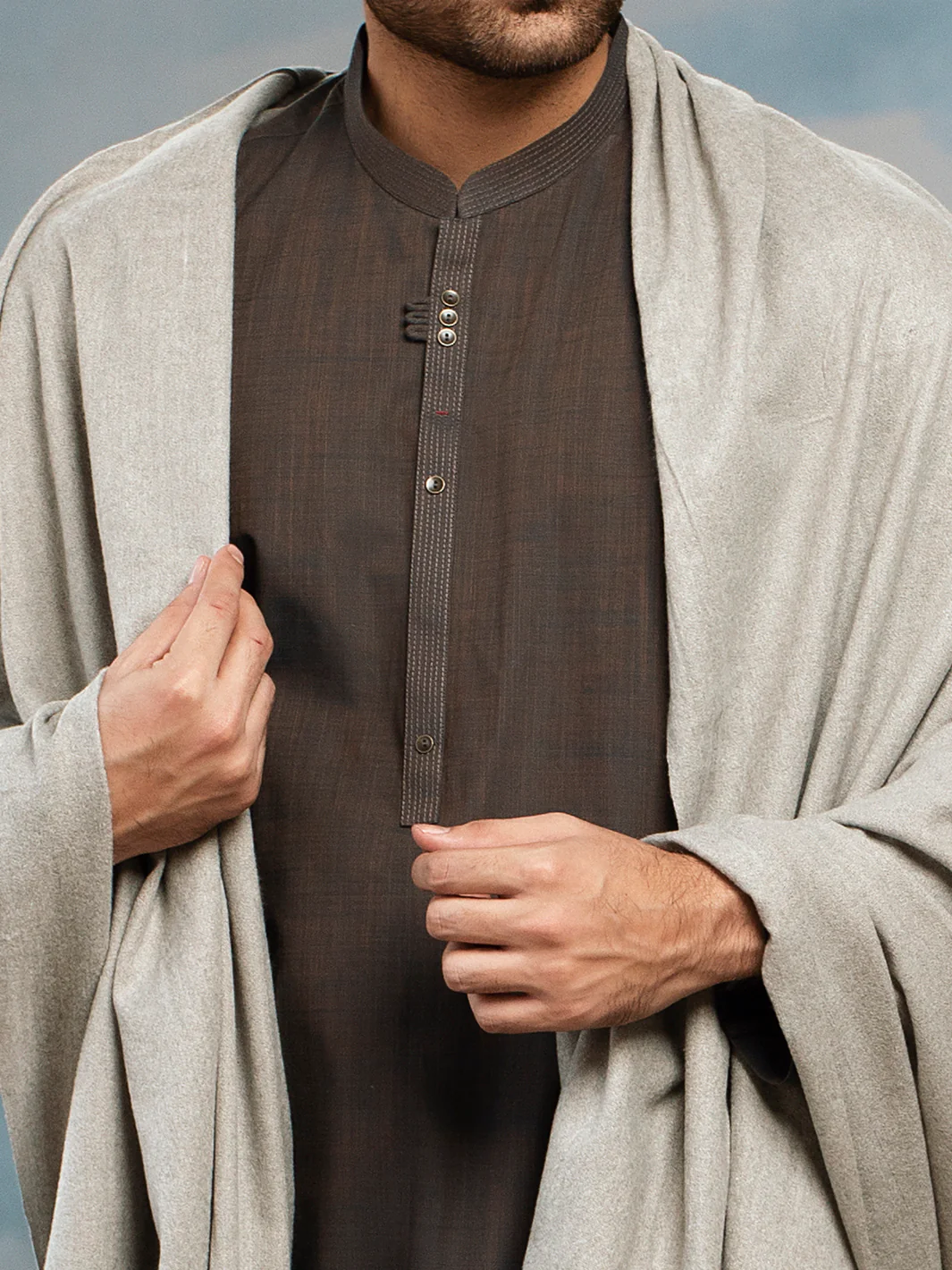 Grey Blended Shawl For Men - AL-SH-006 - Image 4