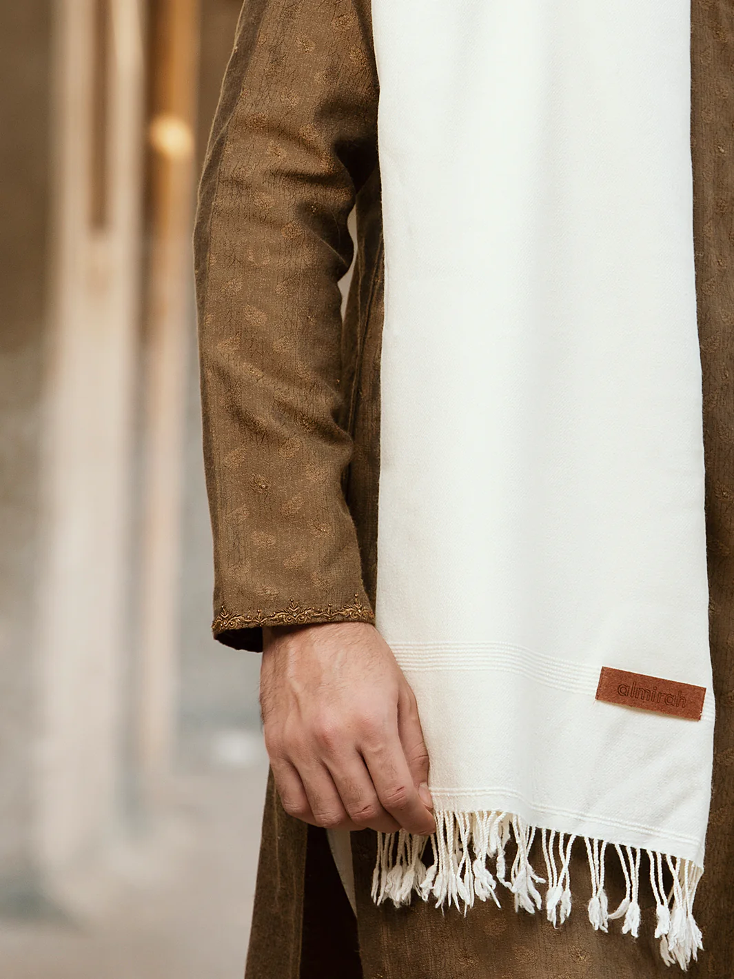 Cream Blended Shawl For Men - AL-SH-007 - Image 4