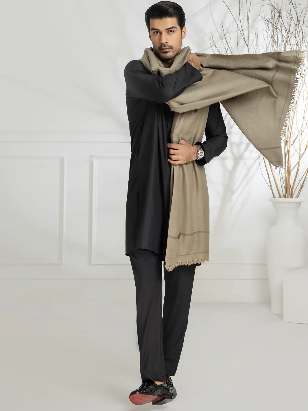 Light Brown Blended Shawl - AL-SH-034 - Image 3