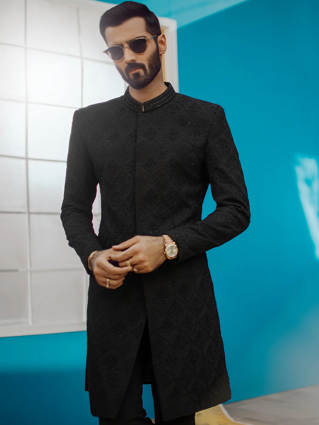 Black Men Sherwani - AL-SW-120 - Image 4