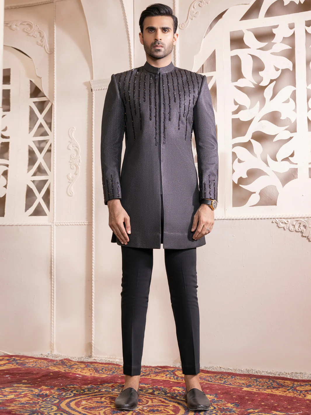 Black Blended Men Sherwani - AL-SW-127 - Image 3