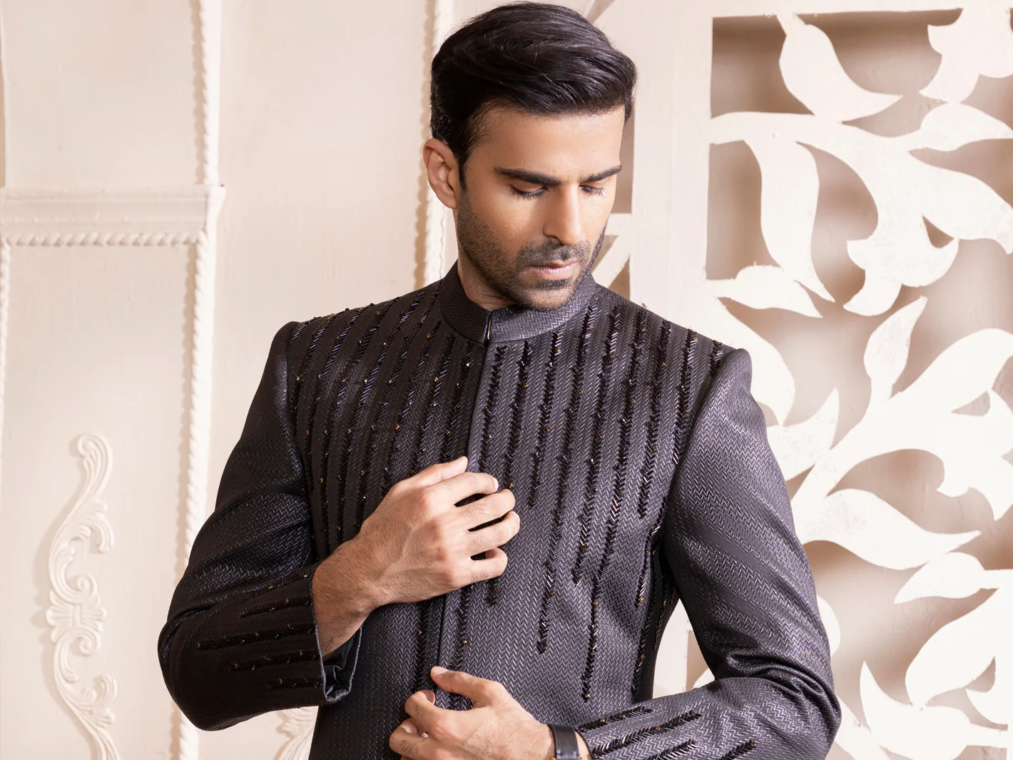 Black Blended Men Sherwani - AL-SW-127 - Image 4