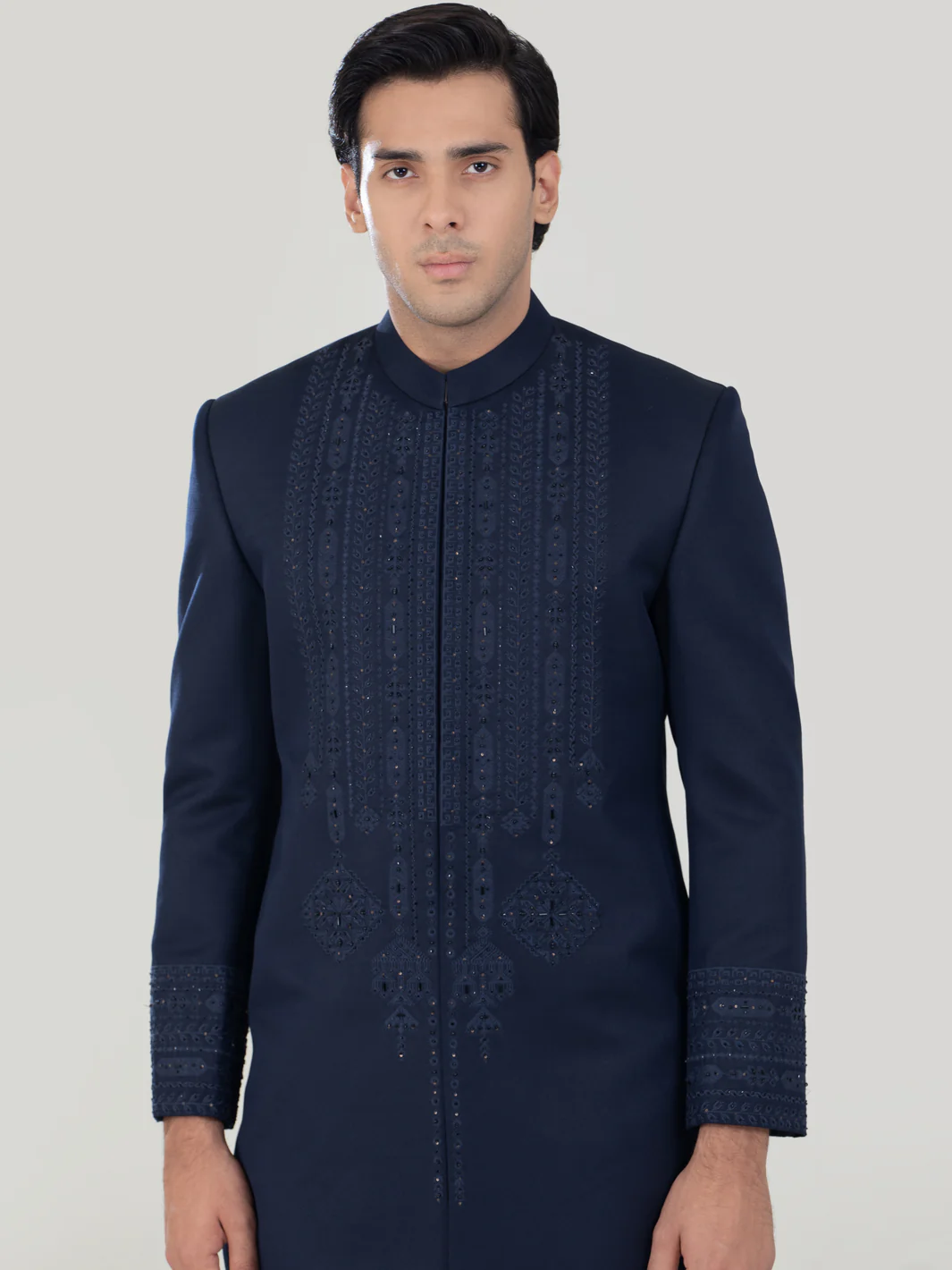 Navy Blue Blended Sherwani - AL-SW-133 - Image 5