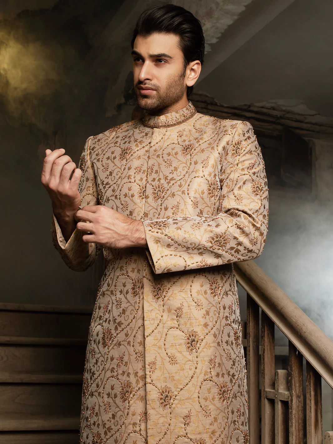 Beige Blended Sherwani - AL-SW-135 - Image 4
