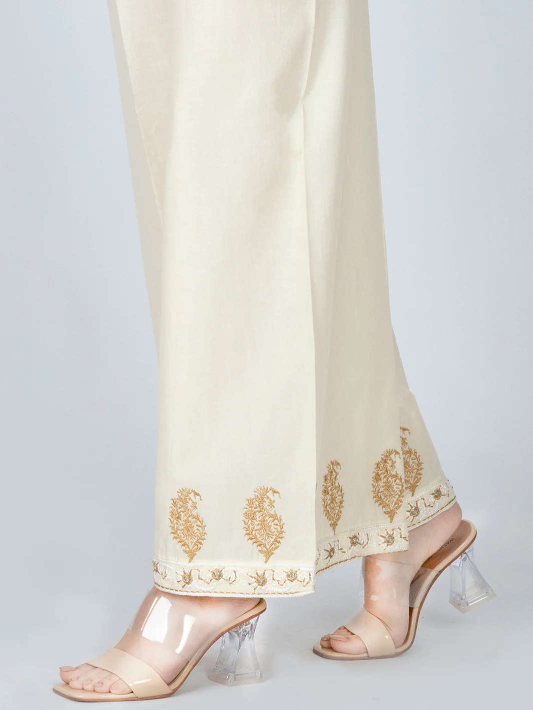Off White Lawn Viscose Women Trouser - AL-T-568