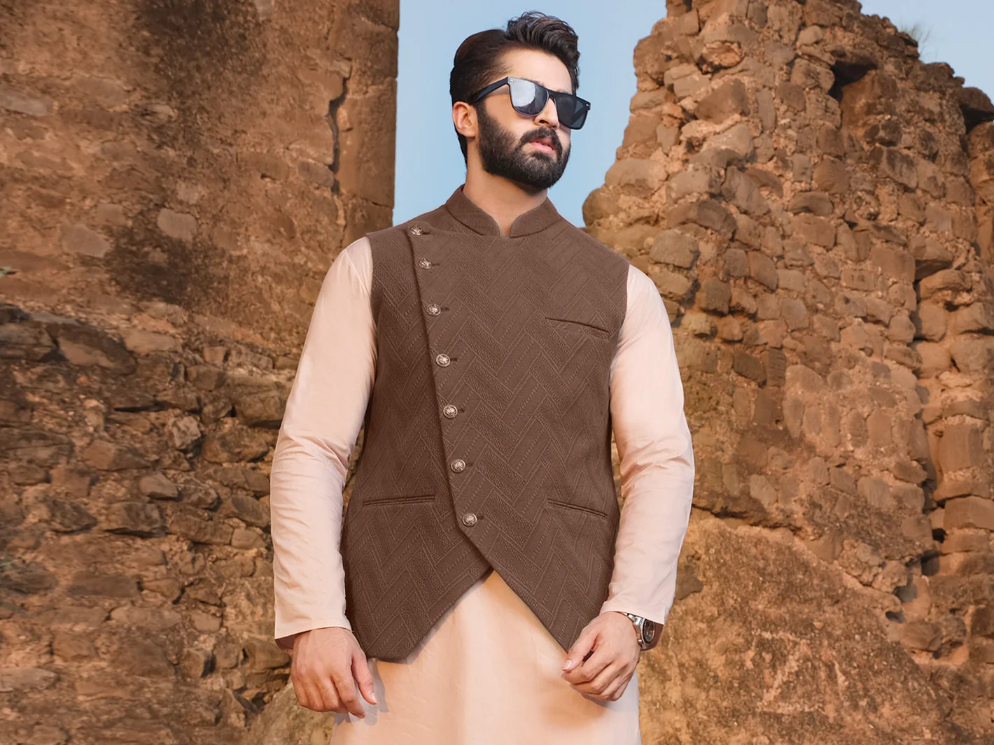 Brown Jacquard Waistcoat - AL-WC-305 - Image 4
