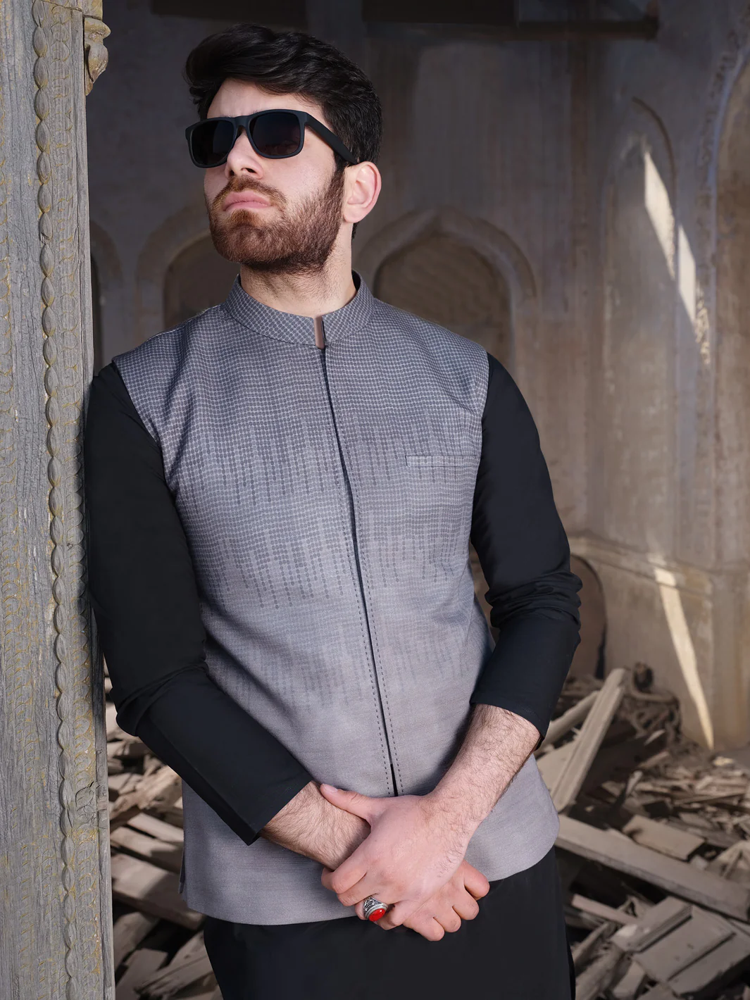 Light Grey Cotton Waistcoat - AL-WC-307 - Image 2