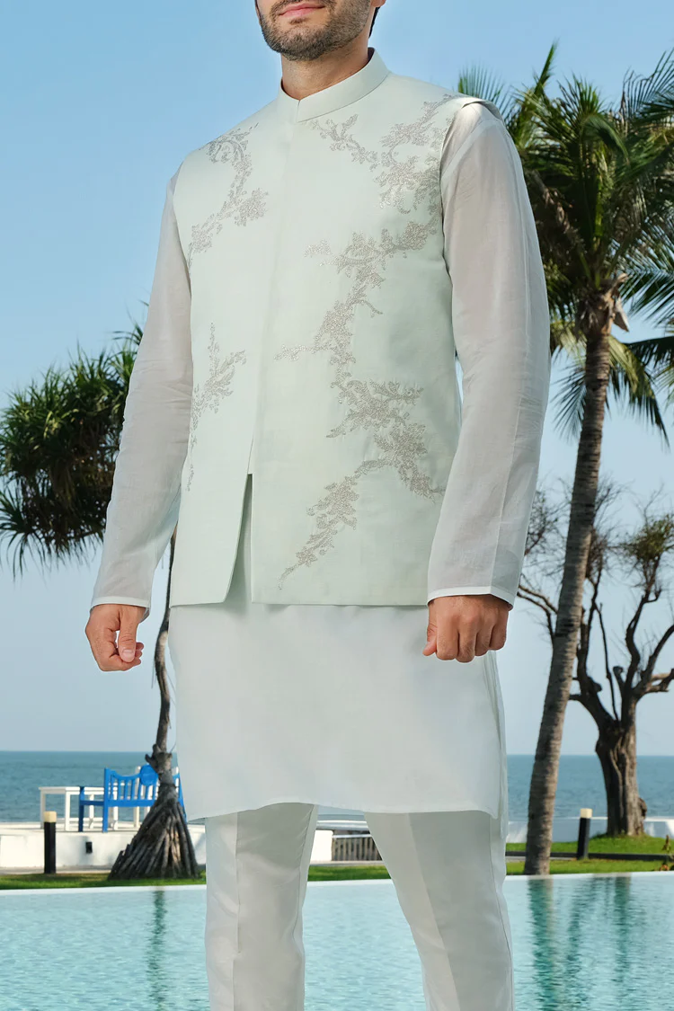 Ice Blue Khaddar Waistcoat - AL-WC-315