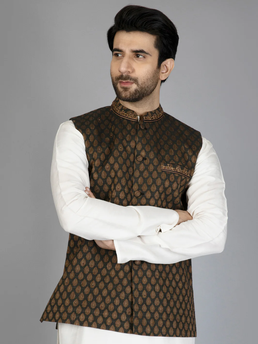 Black Brocade Waistcoat - AL-WC-412 - Image 2