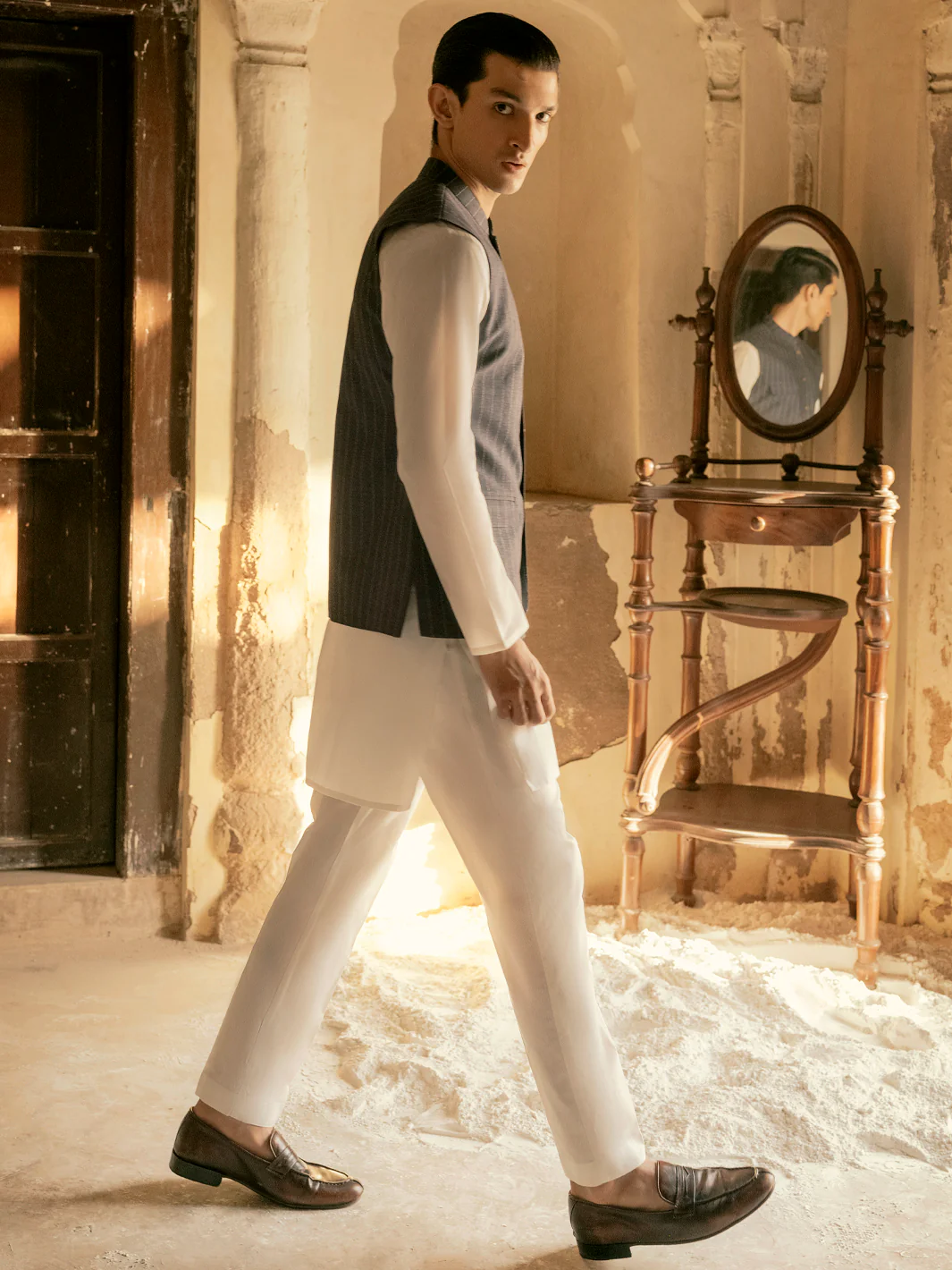 Blue Linen Waistcoat - AL-WC-421 - Image 2