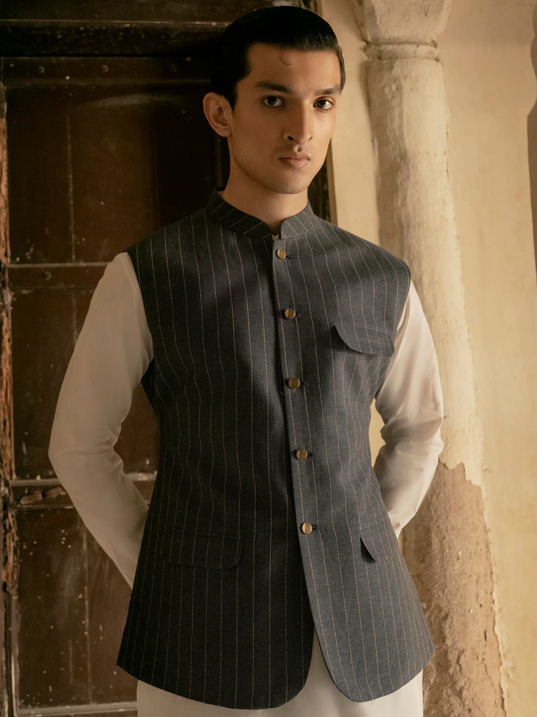 Blue Linen Waistcoat - AL-WC-421 - Image 3