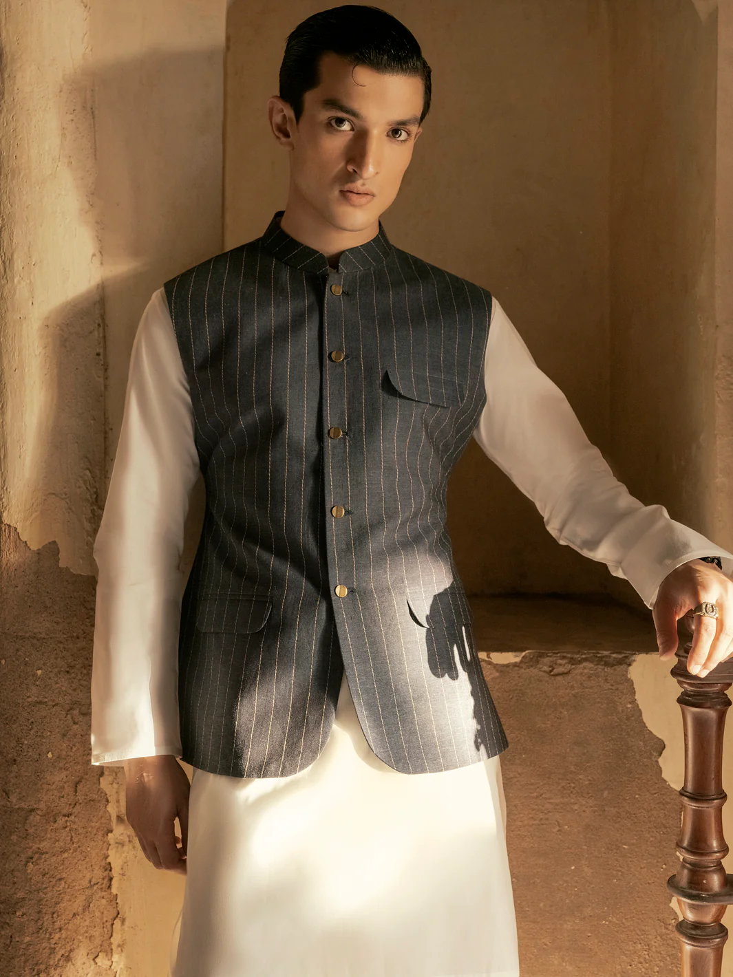 Blue Linen Waistcoat - AL-WC-421 - Image 5