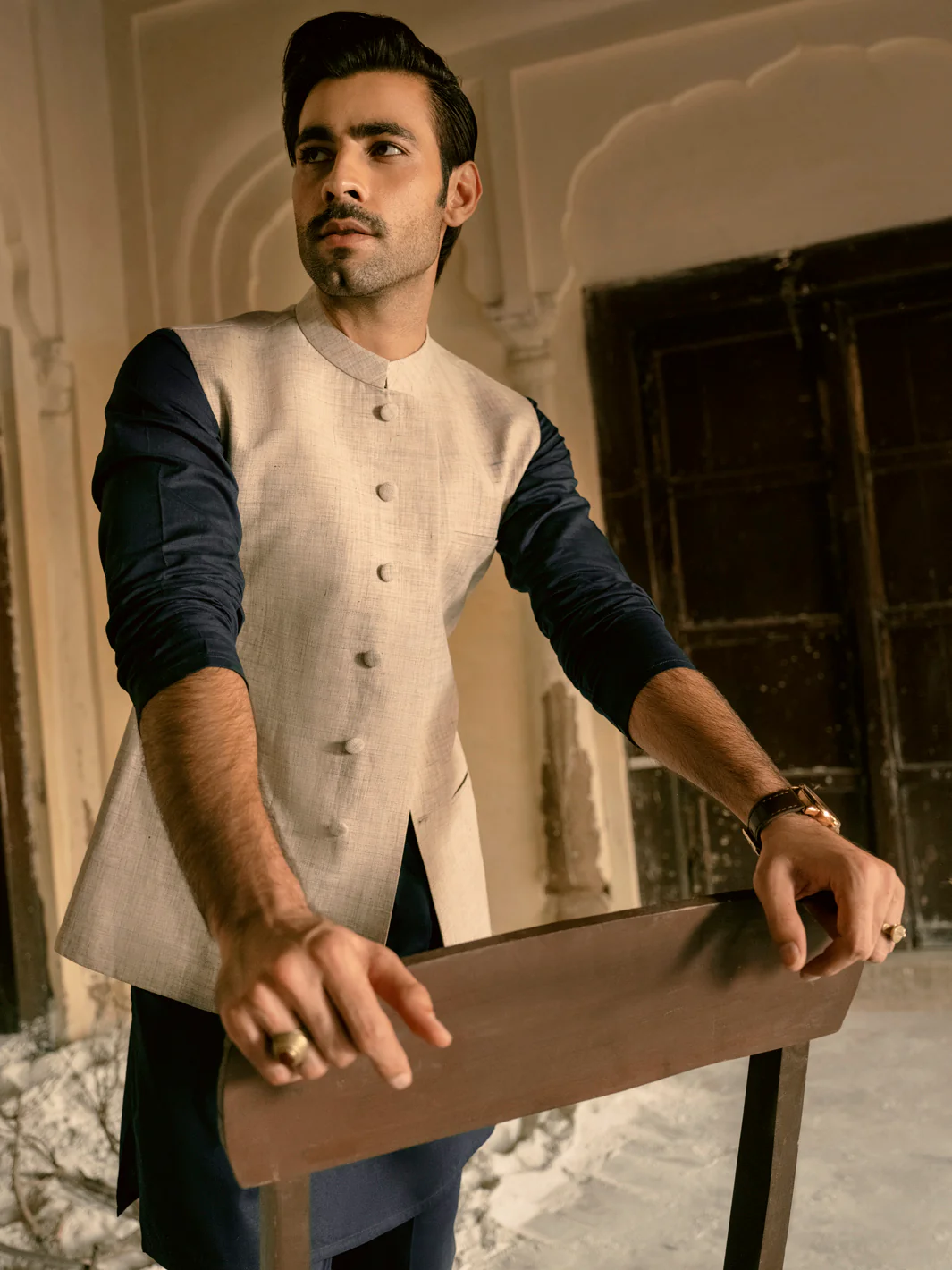 Light Grey Linen Waistcoat - AL-WC-423 - Image 3