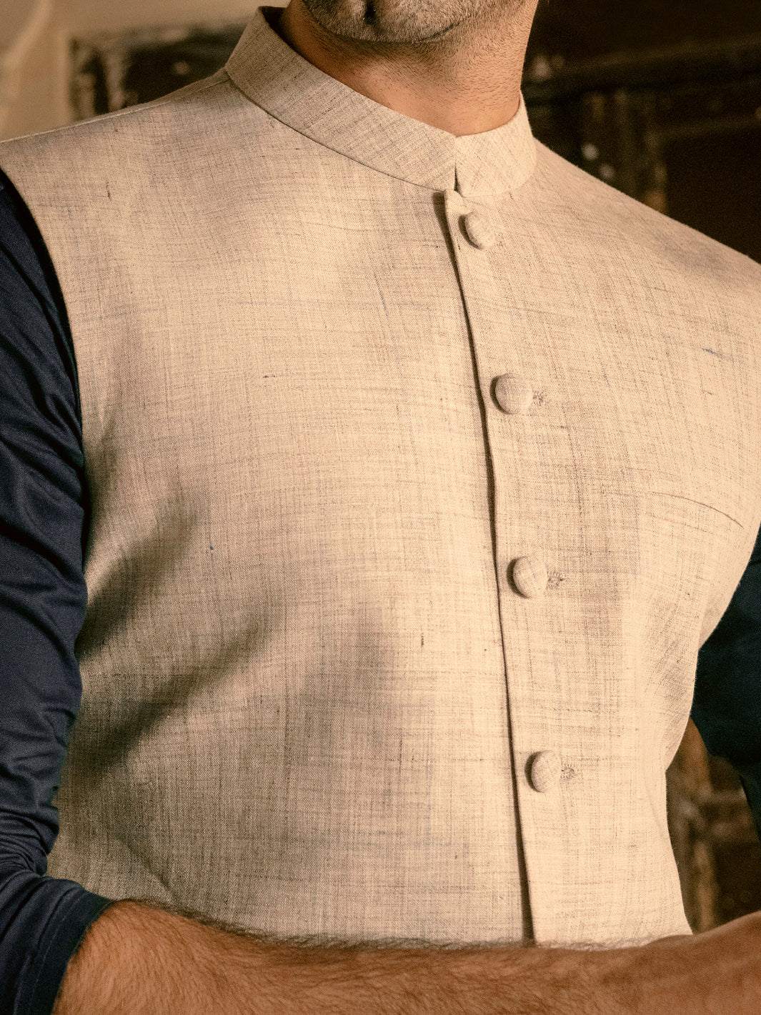 Light Grey Linen Waistcoat - AL-WC-423 - Image 5
