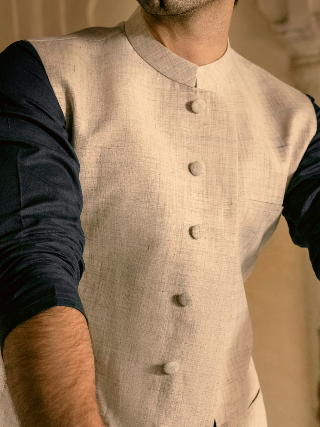 Light Grey Linen Waistcoat - AL-WC-423 - Image 6