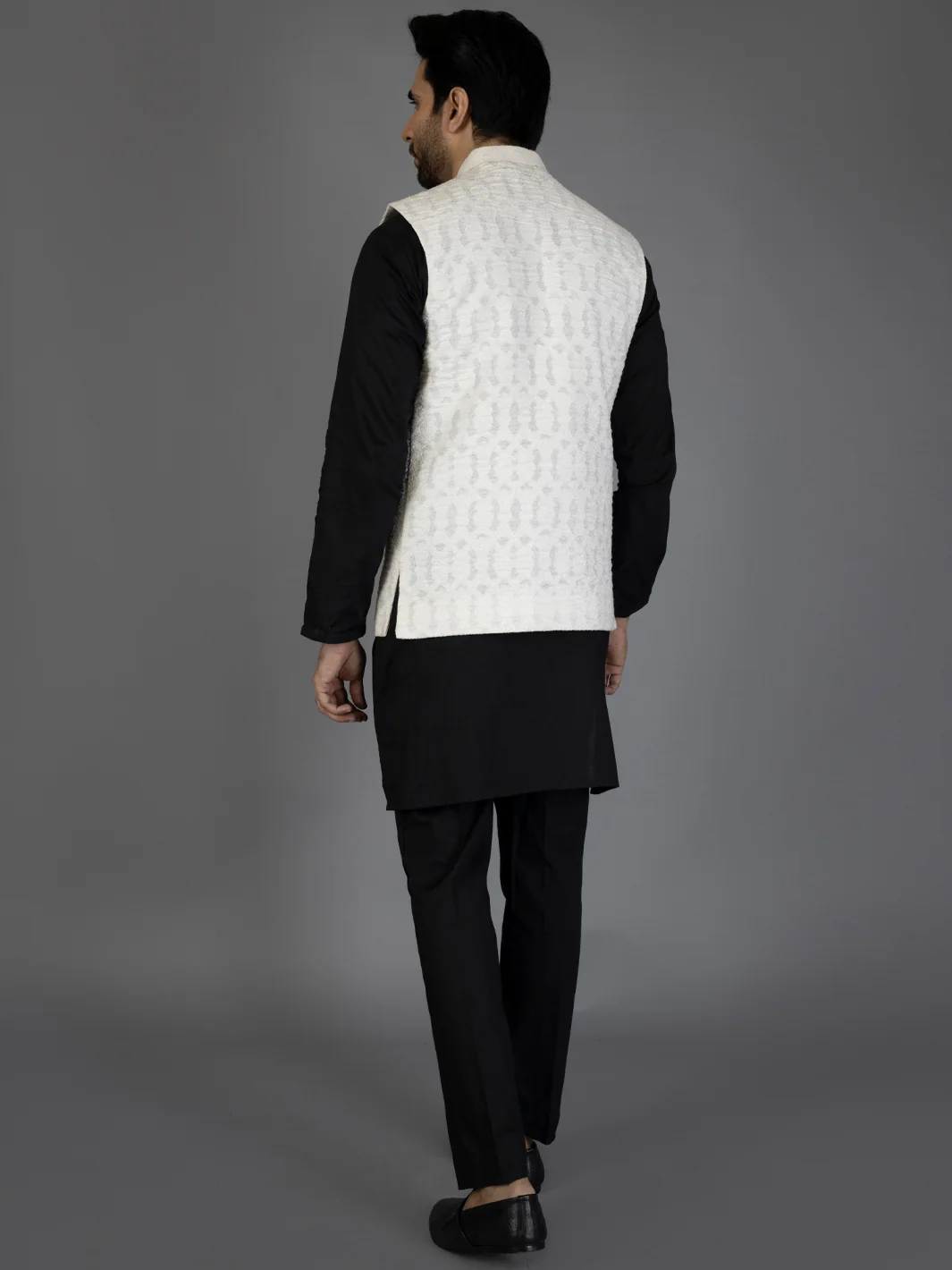 White Textured Waistcoat - AL-WC-439 - Image 3