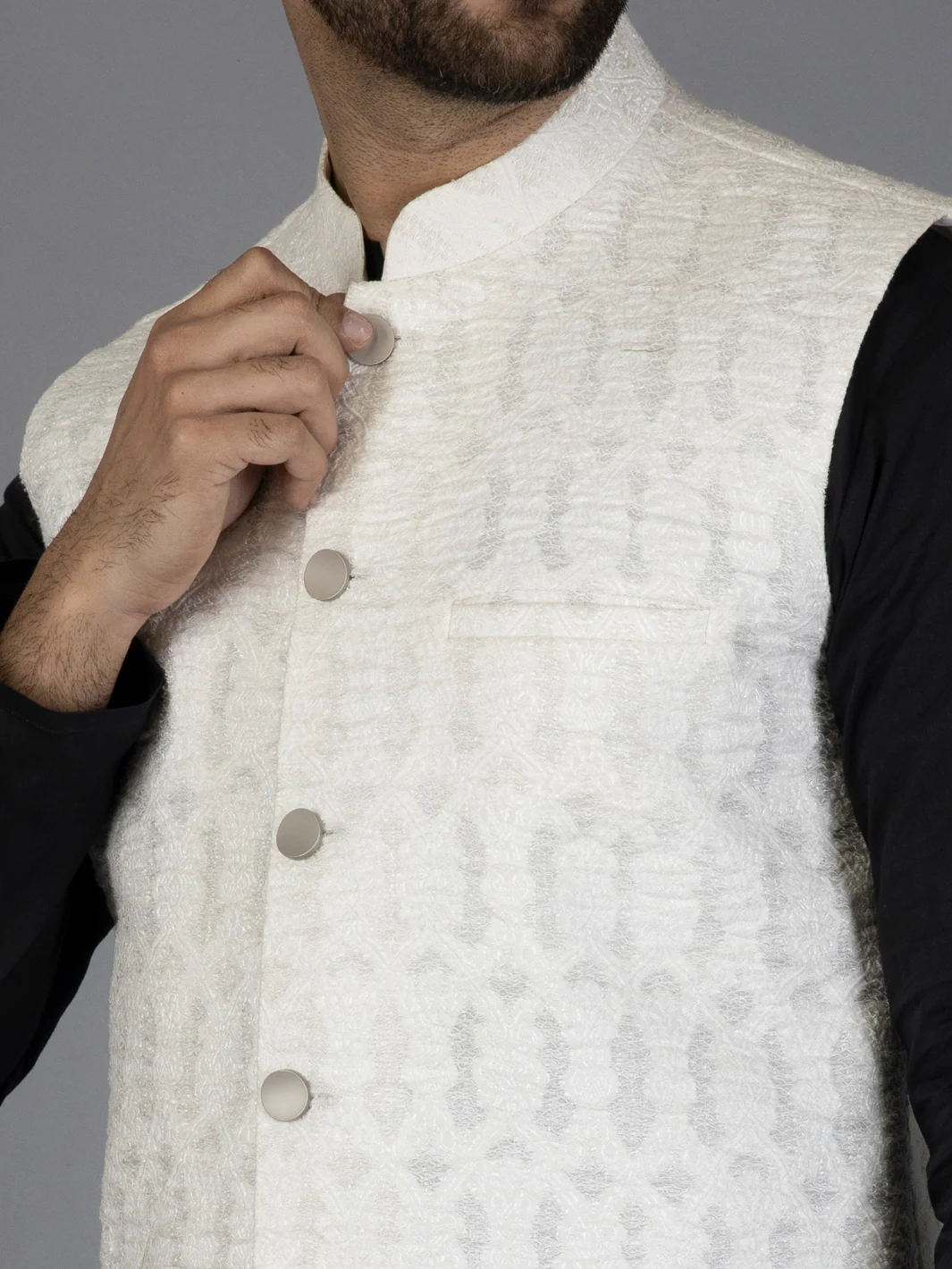 White Textured Waistcoat - AL-WC-439 - Image 4