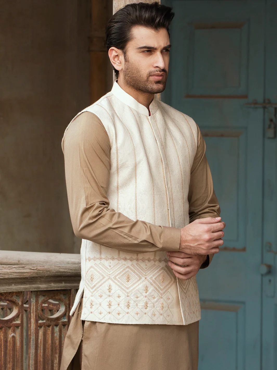 Cream Karandi Waistcoat - AL-WC-441 - Image 2