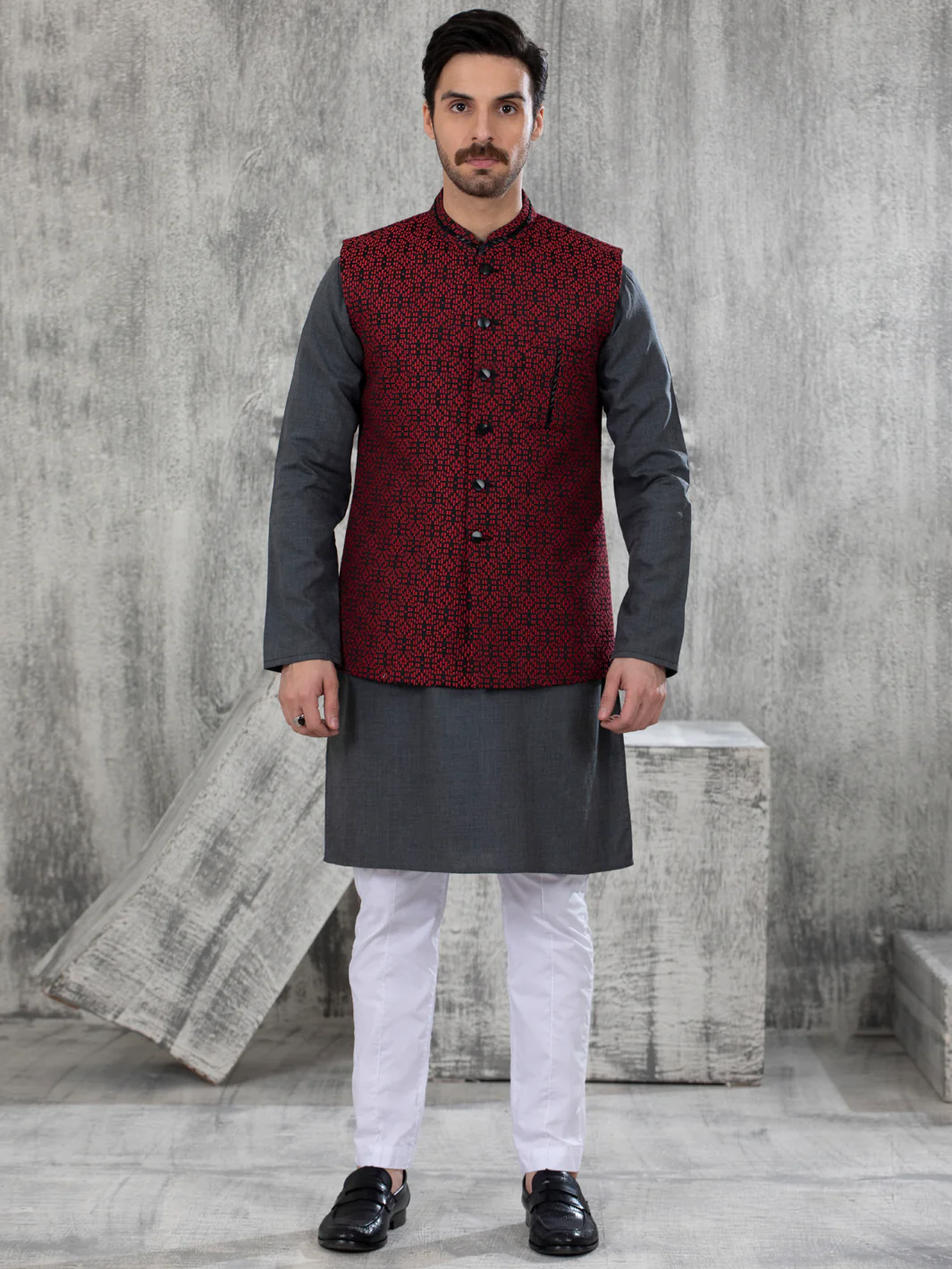Red Blended Waistcoat - AL-WC-443 - Image 2