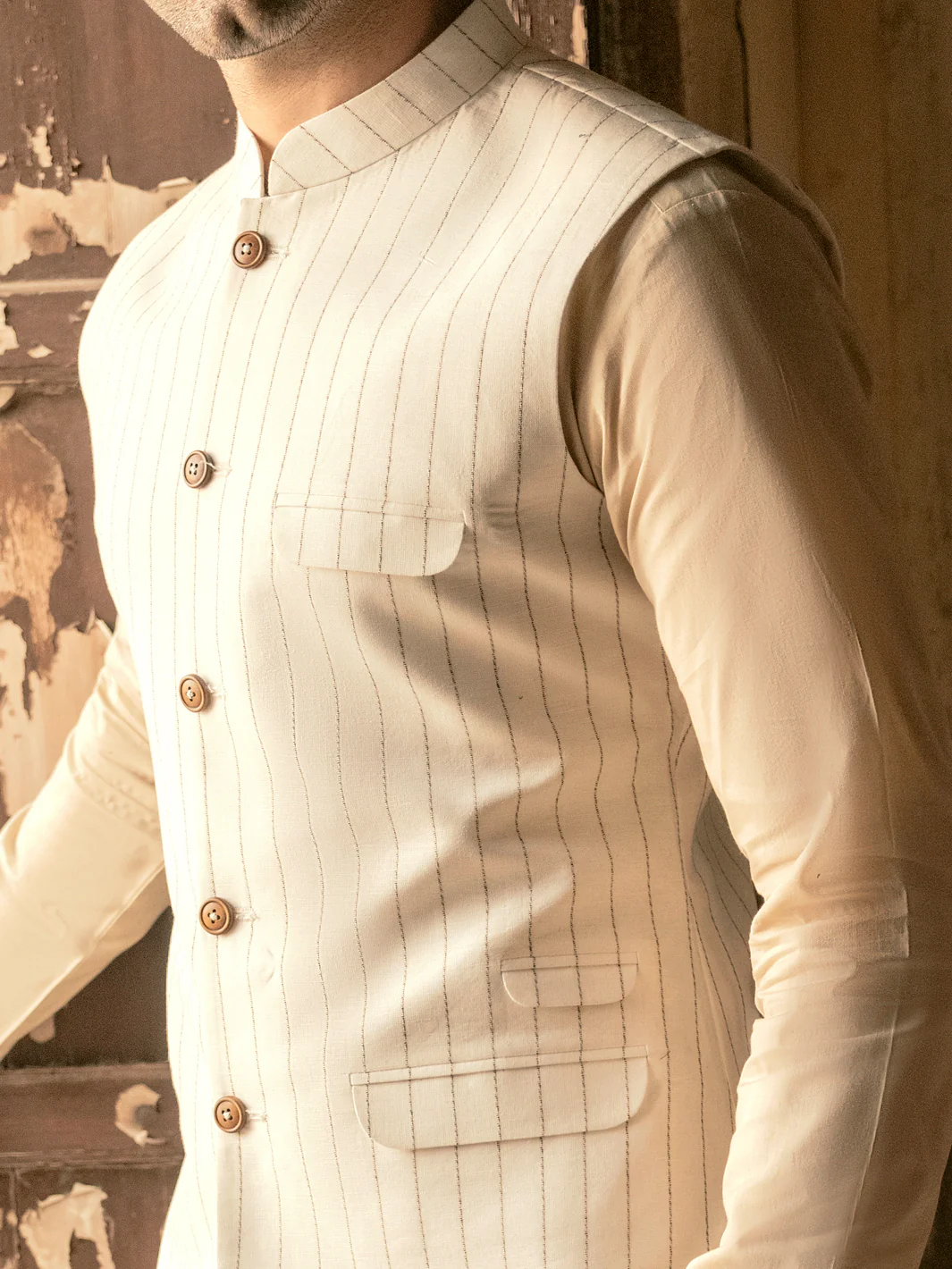 Off White Linen Waistcoat - AL-WC-453 - Image 3