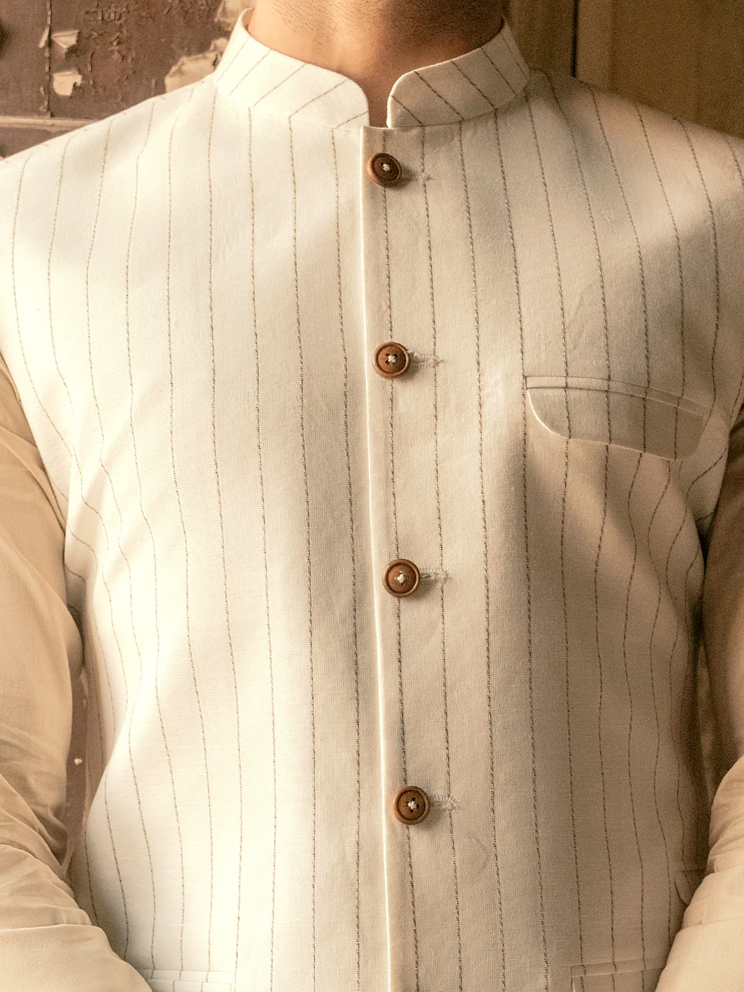 Off White Linen Waistcoat - AL-WC-453 - Image 4