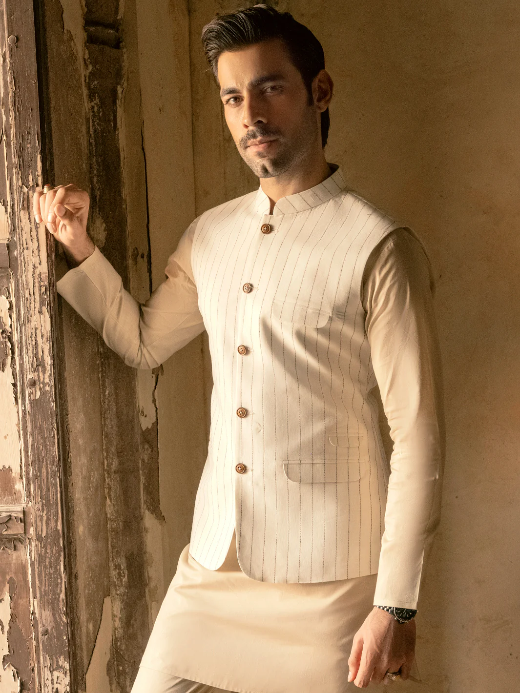 Off White Linen Waistcoat - AL-WC-453 - Image 5
