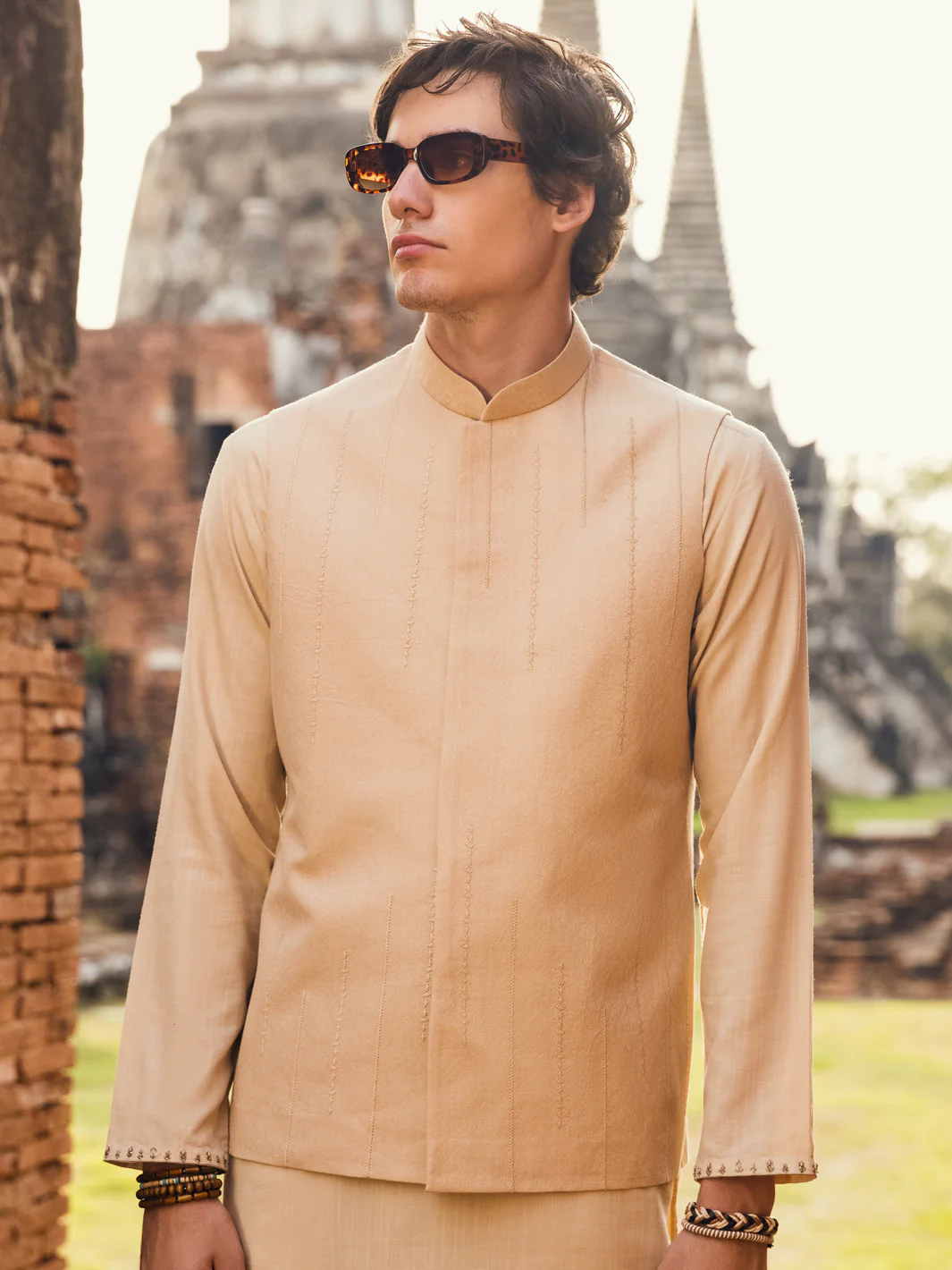 Beige Cotton Waistcoat - AL-WC-459 - Image 3