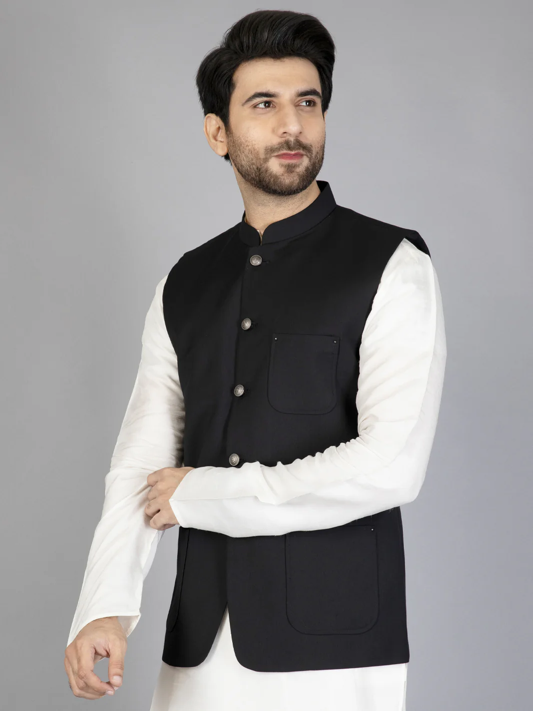 Black Taflon Rayon Waistcoat - AL-WC-463 - Image 2