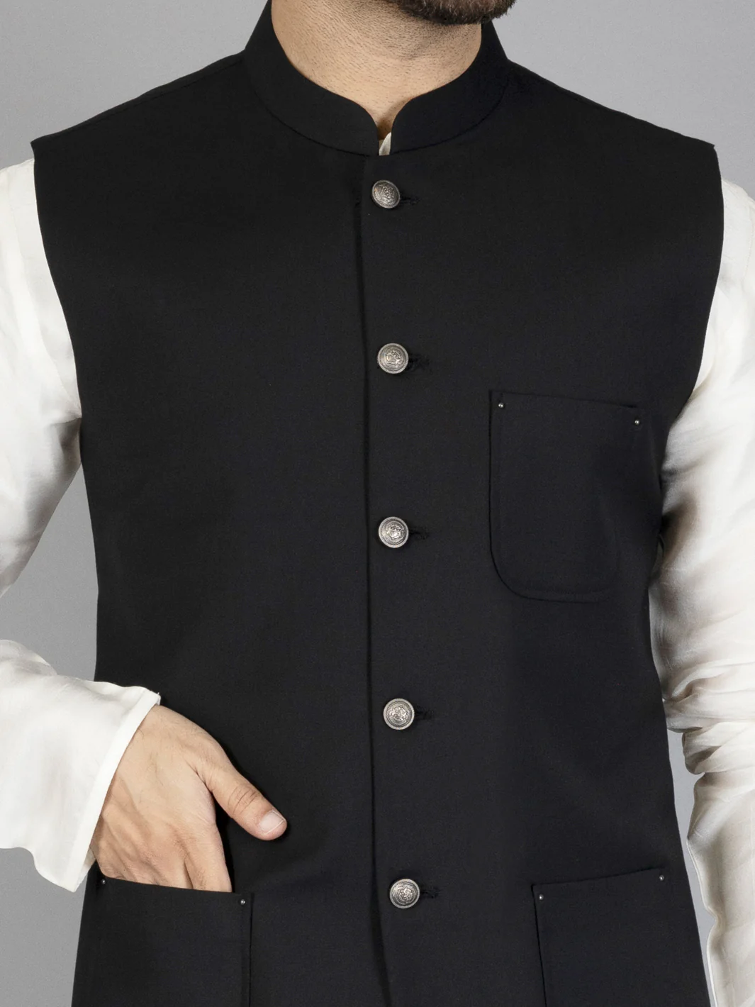 Black Taflon Rayon Waistcoat - AL-WC-463 - Image 3