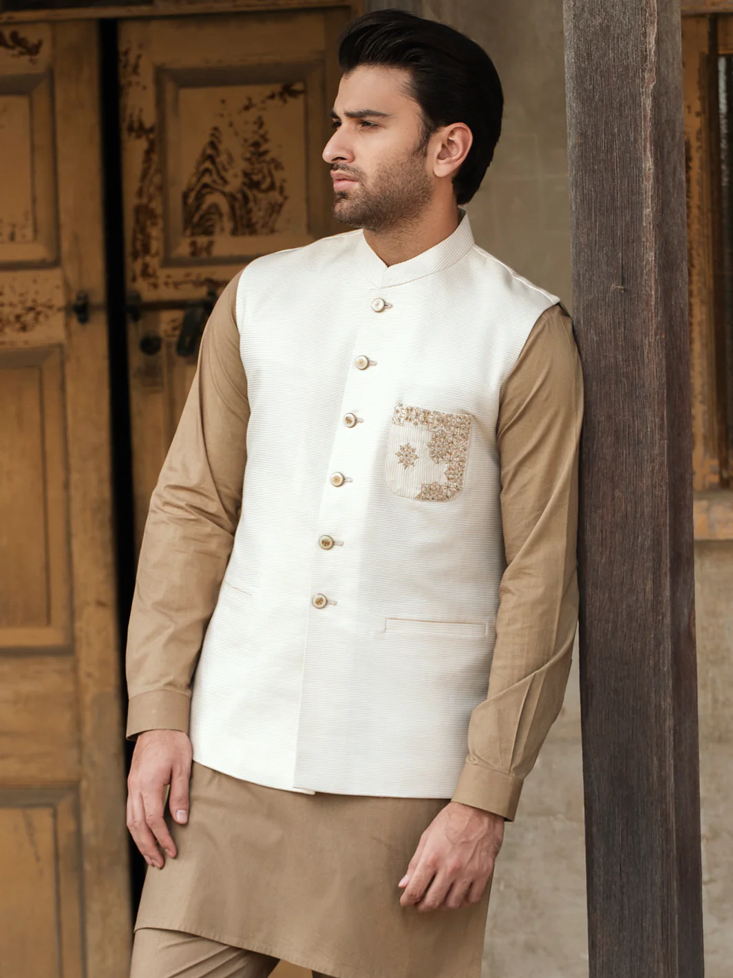 Off White Cotton Waistcoat - AL-WC-472 - Image 2