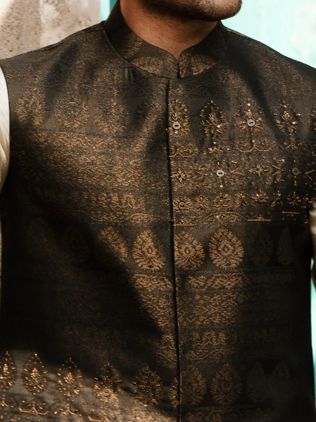 Brown Jacquard Waistcoat - AL-WC-478 - Image 4