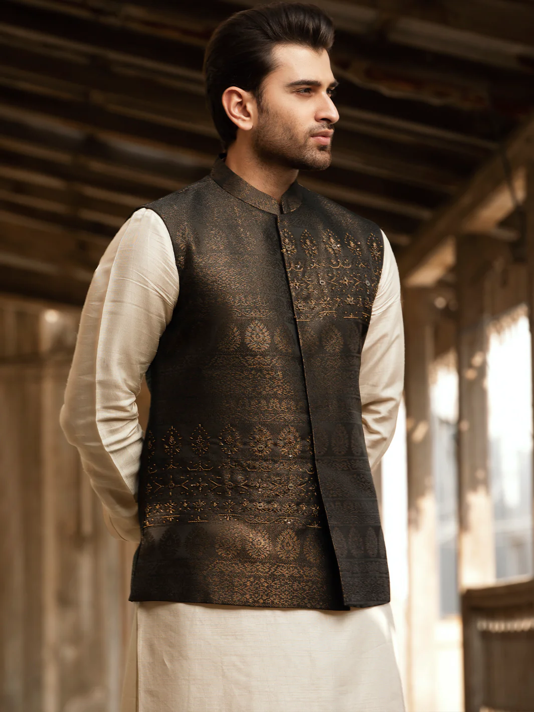 Brown Jacquard Waistcoat - AL-WC-478 - Image 5