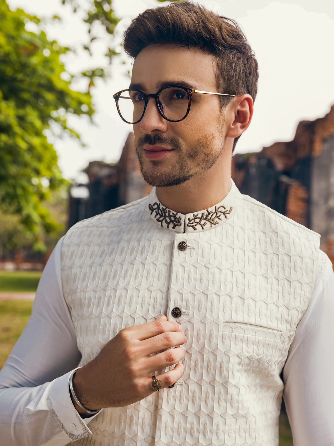 White Blended Waistcoat - AL-WC-484 - Image 2
