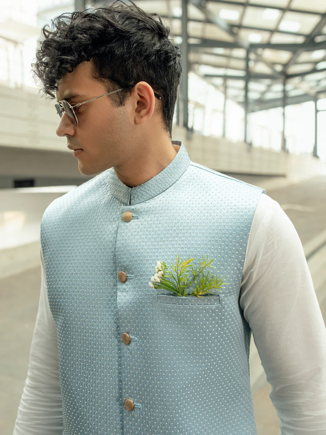 Light Blue Blended Waistcoat - AL-WC-510 - Image 3