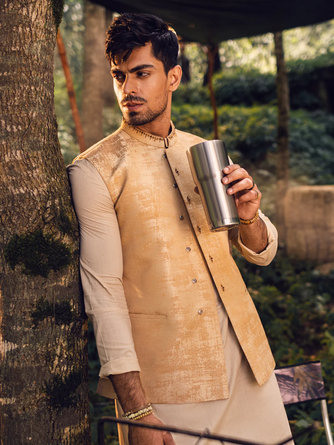 Dull Tan Blue Blended Waistcoat - AL-WC-520 - Image 2