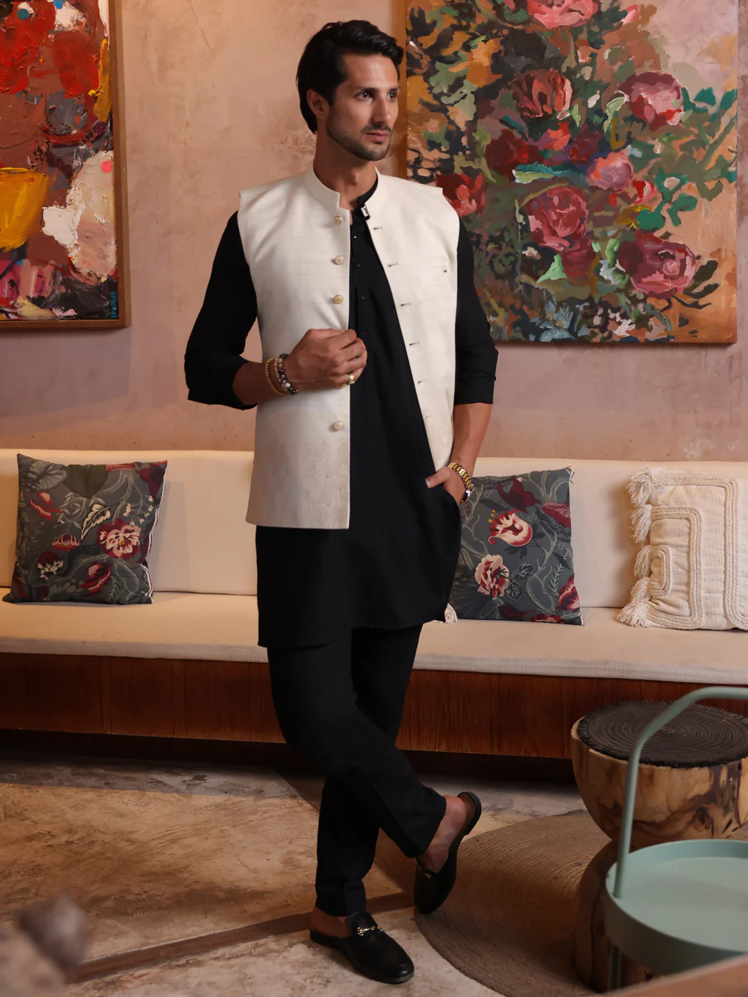 Light Beige Cotton Waistcoat - AL-WC-533 - Image 4