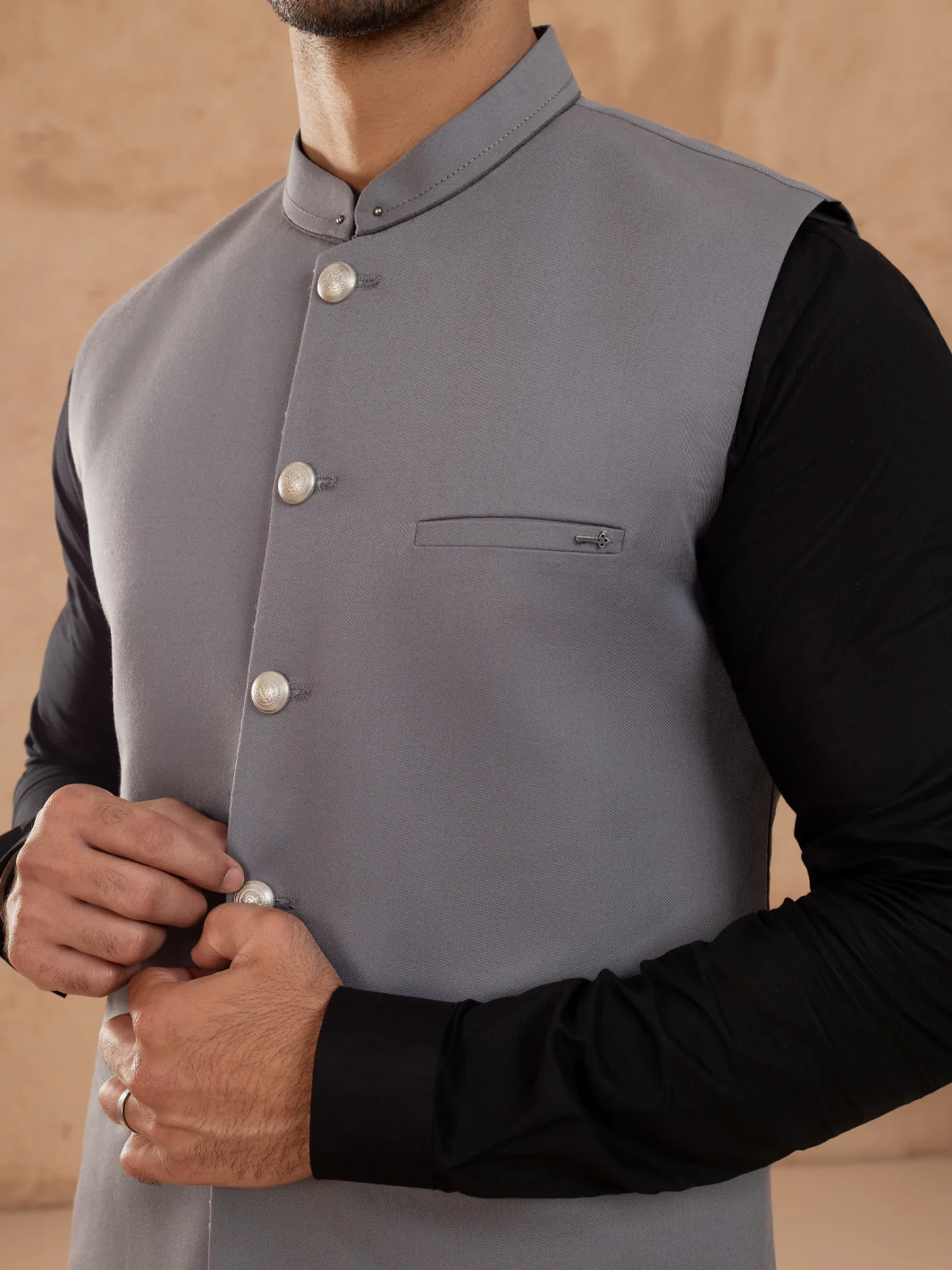 Grey Taflon Rayon Waistcoat - AL-WC-538B - Image 4