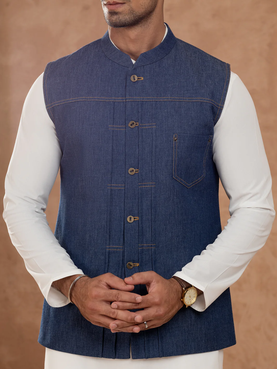 Blue Cotton Waistcoat - AL-WC-541 - Image 4