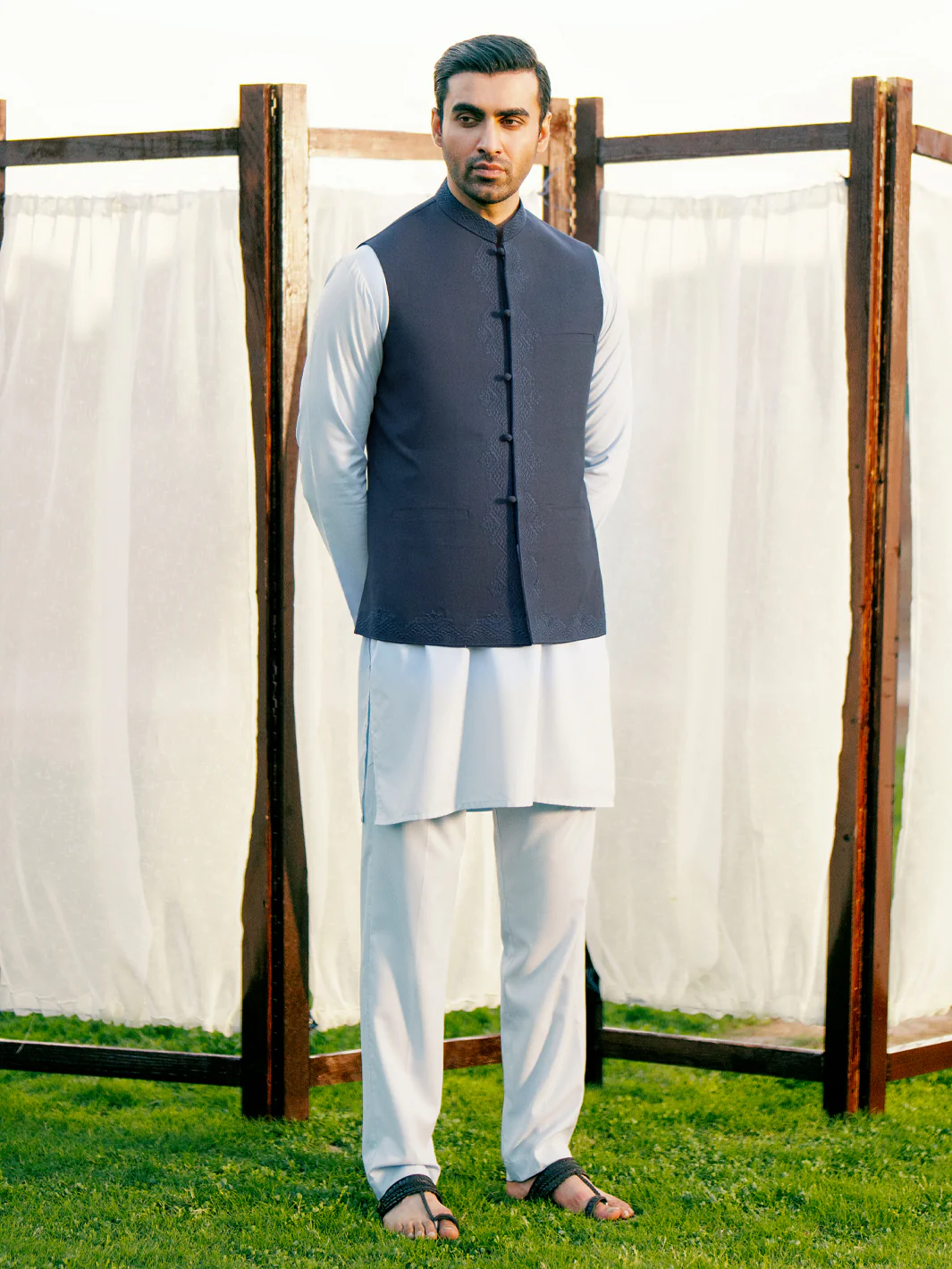 Navy Blue Blended Waistcoat - AL-WC-544A - Image 2