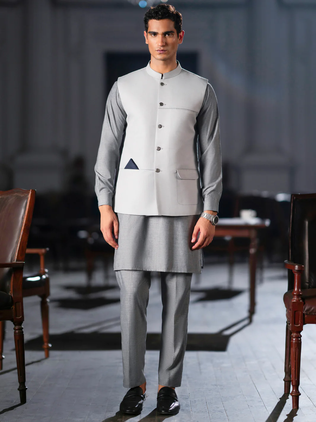 Ash Grey Blended Waistcoat - AL-WC-562 - Image 2
