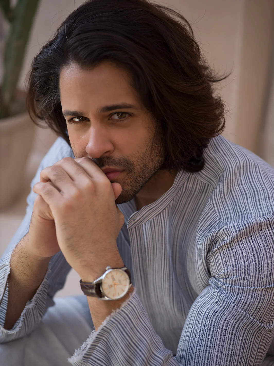 Grey Pin Striped Linen Short Kurta - ALCR-K-002 - Image 2
