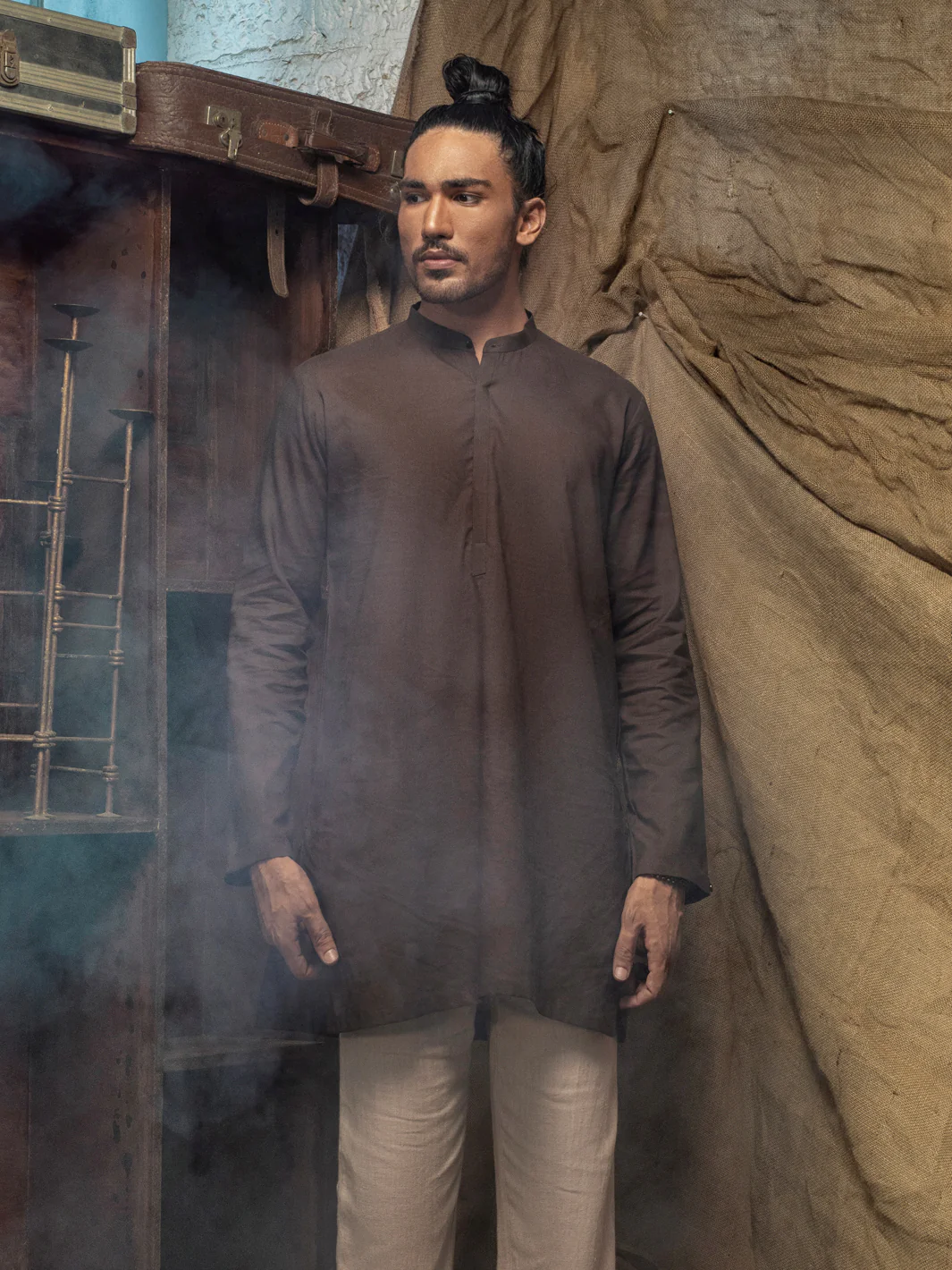 Brown Linen Short Kurta - ALCR-K-016 - Image 5